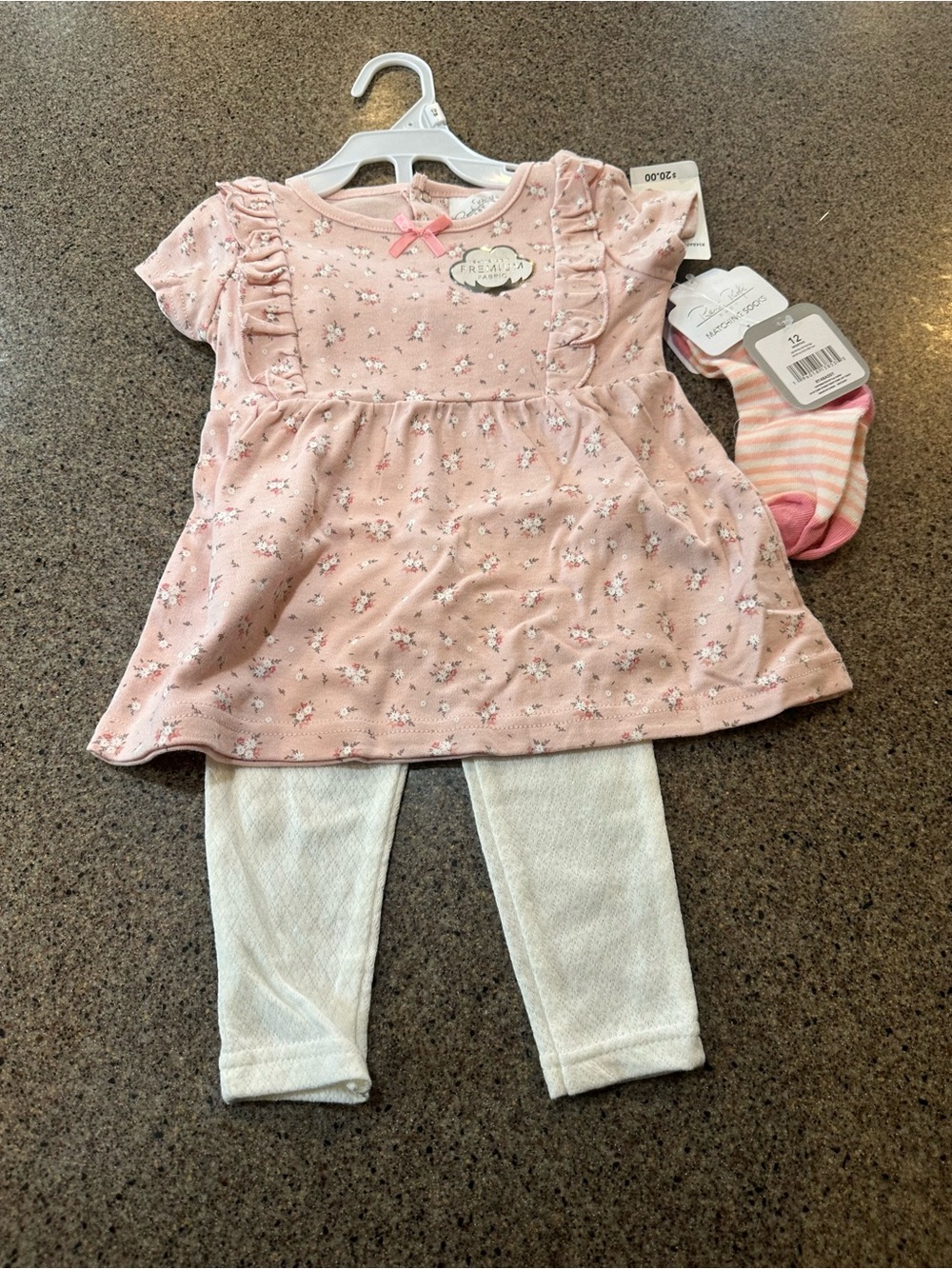Pink Floral Baby Dress Top with White Quilted Leggings